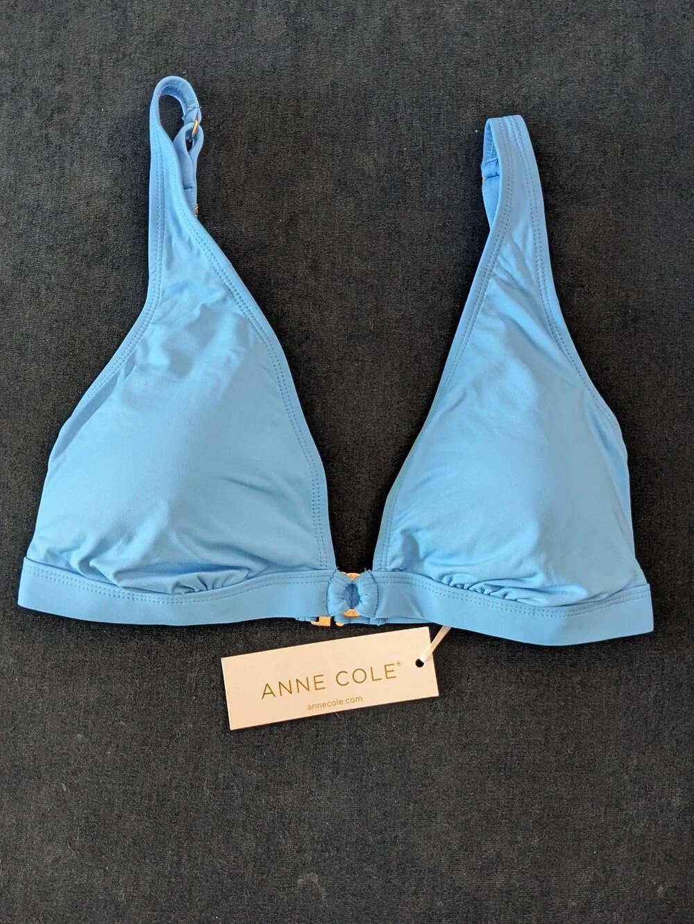 NWT! Anne Cole Ring Plunge Triangle Bikini Top Sky Blue Size L
